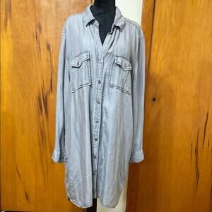 Philosophy Super Soft Gray Tencel Long Sleeve Collared Button Down Shirt Dress